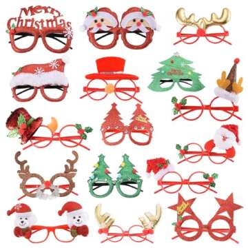 16 PCS Christmas Holiday Glasses for Kids & Adults ,Cute Christmas Glasses Frames,Fun Christmas Party Favors Festive Decorations & Trinkets , Perfect for Goodie Bag Stuffers ，best Photos booth