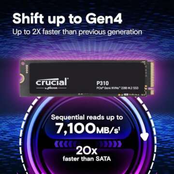 Crucial P310 1TB 2280 PCIe Gen4 3D NAND NVMe M.2 SSD – Up to 7,100 MB/s – Shift up to Gen4, with...