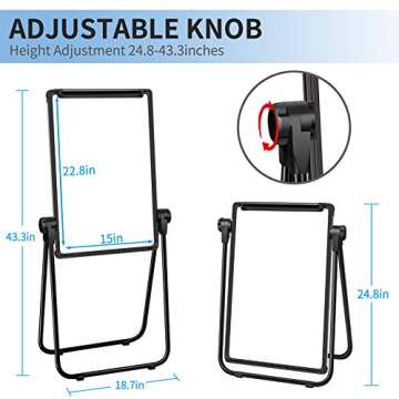 JOYOOSS 15" x 22.8" U-Stand Whiteboard Portable Magnetic Easel Dry Erase Board with Stand Height Adjustable Rotating Foldable & 360° Rotating Flipchart Easel for Home School Outdoor (Black)