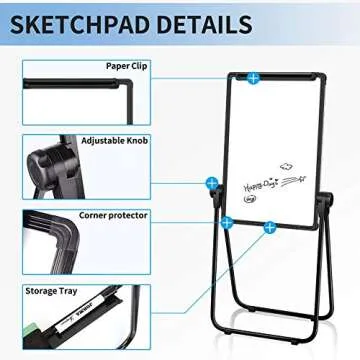 JOYOOSS 15" x 22.8" U-Stand Whiteboard Portable Magnetic Easel Dry Erase Board with Stand Height Adjustable Rotating Foldable & 360° Rotating Flipchart Easel for Home School Outdoor (Black)