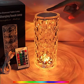 HONGMAO Crystal Lamp - Touch Control Rose Diamond Table Lamp with RGB Colors