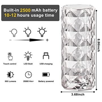 HONGMAO Rose Crystal Touch Lamp with Remote Control