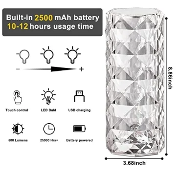 HONGMAO Rose Crystal Touch Lamp with Remote Control