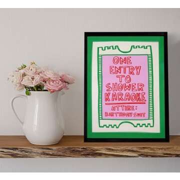 EVPYXFUT Funny Bathroom wall art Aesthetics art Poster One Entry to Shower Karaoke Print Canvas Cartoon Paintings Trendy Green Cute Pictures Wall Decor For Home dorm apartment Unframed