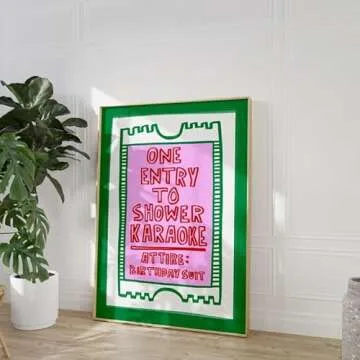 EVPYXFUT Funny Bathroom wall art Aesthetics art Poster One Entry to Shower Karaoke Print Canvas Cartoon Paintings Trendy Green Cute Pictures Wall Decor For Home dorm apartment Unframed