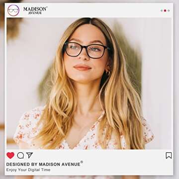 Madison Avenue Blue Light Blocking Glasses Anti Eyestrain UV Glare Blue Light Glasses for Women TV Phone Computer Gaming Eyeglasses (Black)