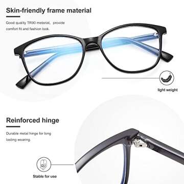 Madison Avenue Blue Light Blocking Glasses Anti Eyestrain UV Glare Blue Light Glasses for Women TV Phone Computer Gaming Eyeglasses (Black)