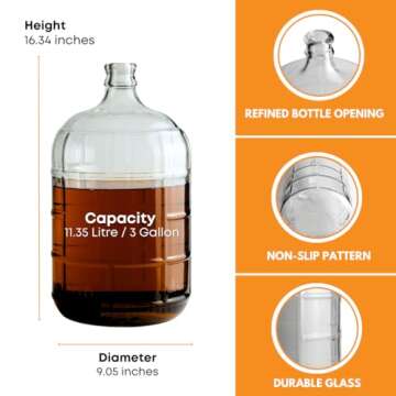 FastRack 3 Gallon Glass Carboy - Italian Quality for Brewing