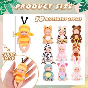 Hanaive 10 Pcs 4 Inch Mini Baby Dolls Lifelike Realistic Tiny Baby Dolls with Animal Clothes Cute In...