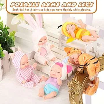Hanaive 10 Pcs 4 Inch Mini Baby Dolls Lifelike Realistic Tiny Baby Dolls with Animal Clothes Cute Infant Figurine Gifts Set for Toddlers Girls Kids 3+ Graduation Birthday Easter(Lovely Style)