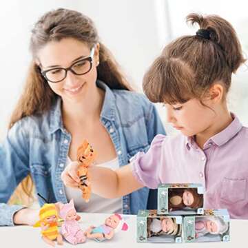 Hanaive 10 Pcs 4 Inch Mini Baby Dolls Lifelike Realistic Tiny Baby Dolls with Animal Clothes Cute Infant Figurine Gifts Set for Toddlers Girls Kids 3+ Graduation Birthday Easter(Lovely Style)