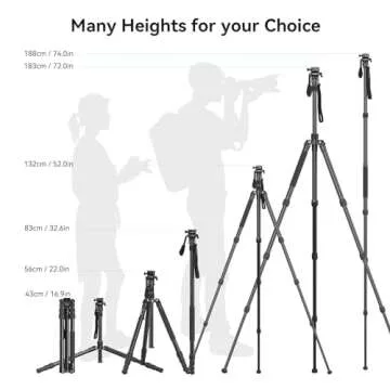 SmallRig CT180 Video Tripod, 72" Camera Tripod Monopod with Fluid Head, Aluminum Camera Tripod, 360° Panorama Fluid Head for Travel, Video, Live Streaming, Vlogging- 3760B