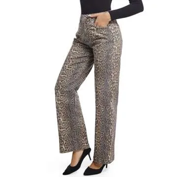 ETTELO Women's Trendy High Waisted Leopard Pull-On Jeans - Casual Style