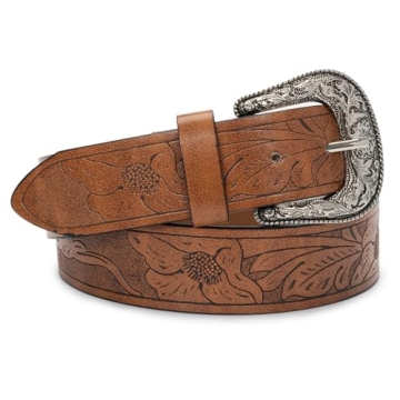 INOGIH Women's Vintage Western Leather Hollow Out Flower Buckle Belts