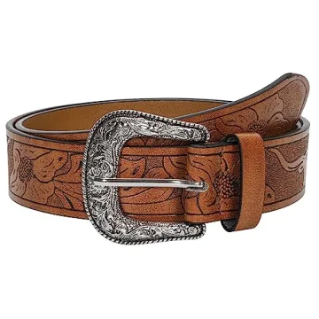 Vintage Western Leather Women's Belts with Flower Buckle
