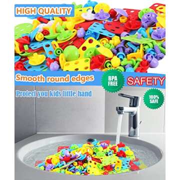 Parhlen Educational Toys Building Blocks, 244 Pieces Electric Screwdriver DIY Building Toys for Boys and Girls, Educational Construction Building kit for Kids Ages 4 5 6 7 8 9 10 Year Old