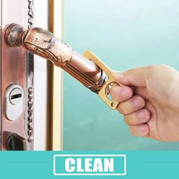 No-Touch Door Opener Contactless Safety Door Opener, EDC Door Opener Tool No-Touch Elevator Press Stick Button Pusher Tool,Easy to Carry,Gold (2PACK)