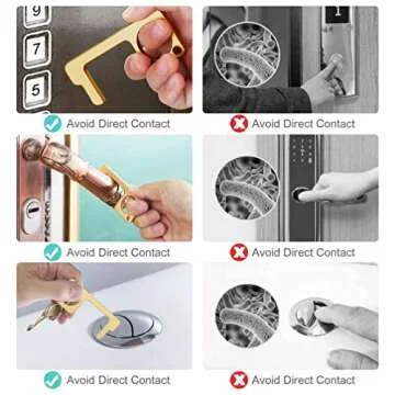 No-Touch Door Opener Contactless Safety Door Opener, EDC Door Opener Tool No-Touch Elevator Press Stick Button Pusher Tool,Easy to Carry,Gold (2PACK)