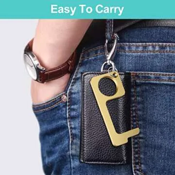 No-Touch Door Opener Contactless Safety Door Opener, EDC Door Opener Tool No-Touch Elevator Press Stick Button Pusher Tool,Easy to Carry,Gold (2PACK)