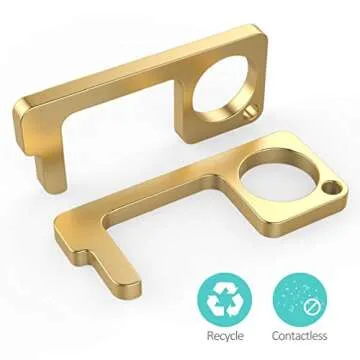 No-Touch Door Opener Contactless Safety Door Opener, EDC Door Opener Tool No-Touch Elevator Press Stick Button Pusher Tool,Easy to Carry,Gold (2PACK)