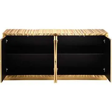 Meridian Furniture Golda Collection Modern | Contemporary Gold Leaf Sideboard/Buffet with Intricate Hand Carved Starburst Design, 66" W x 18" D x 31" H