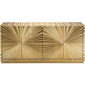 Meridian Furniture Golda Collection Modern | Contemporary Gold Leaf Sideboard/Buffet with Intricate Hand Carved Starburst Design, 66" W x 18" D x 31" H