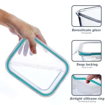 BAYZZ 10 Packs Glass Food Storage Containers with Lids, Glass Meal Prep Containers, Airtight Glass Lunch Containers, Freezer, Oven, Microwave & Dishwasher Friendly, Green