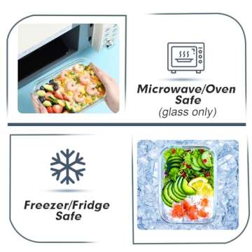 BAYZZ 10 Packs Glass Food Storage Containers with Lids, Glass Meal Prep Containers, Airtight Glass Lunch Containers, Freezer, Oven, Microwave & Dishwasher Friendly, Green