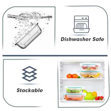 BAYZZ 10 Packs Glass Food Storage Containers with Lids, Glass Meal Prep Containers, Airtight Glass Lunch Containers, Freezer, Oven, Microwave & Dishwasher Friendly, Green