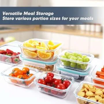 BAYZZ 10 Packs Glass Food Storage Containers with Lids, Glass Meal Prep Containers, Airtight Glass Lunch Containers, Freezer, Oven, Microwave & Dishwasher Friendly, Green