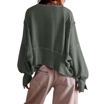 Zwurew Womens Crewneck Tops Crewneck Long Sleeve Sweatshirt Solid Color Cropped Sweatshirt Grey XXL