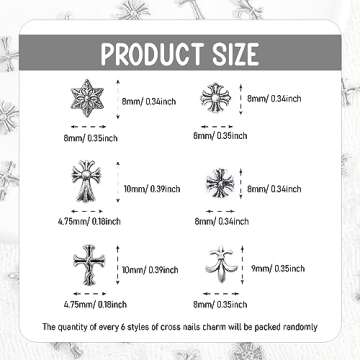Cross Nail Charm Silver, Nail Accessories Charms, Cross Nail Charms for Acrylic Nails, Silver Cross Charms for Nails, Nail Art Supplies for DIY Nail Decorations (Retro Silver)