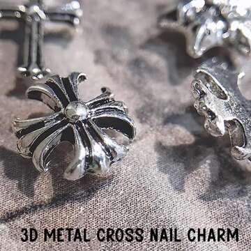 Cross Nail Charm Silver, Nail Accessories Charms, Cross Nail Charms for Acrylic Nails, Silver Cross Charms for Nails, Nail Art Supplies for DIY Nail Decorations (Retro Silver)