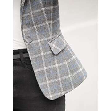 ZingineW Women's Blazer Long Sleeve Jacket One Button Office Cardigan Casual Plaid Blazers Gray Plaid 2XL
