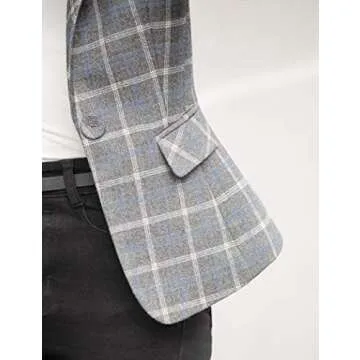 ZingineW Women's Blazer Long Sleeve Jacket One Button Office Cardigan Casual Plaid Blazers Gray Plaid 2XL