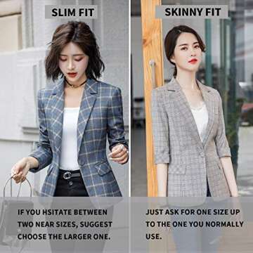 ZingineW Women's Blazer Long Sleeve Jacket One Button Office Cardigan Casual Plaid Blazers Gray Plaid 2XL