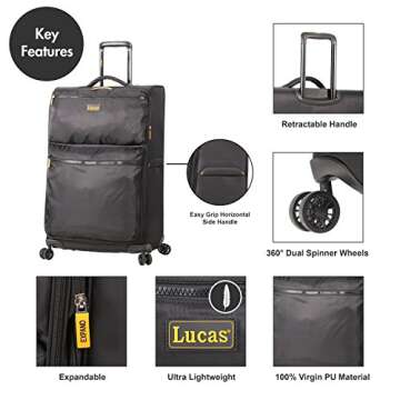 LUCAS Designer Luggage Collection - 3 Piece Softside Expandable Ultra Lightweight Spinner Suitcase S...