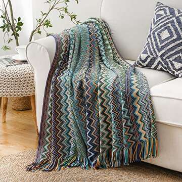 BATTILO HOME Throw Blanket Boho for Couch Bed, Afghan Throw for Home Decor, Decorative Bohemian Teal...