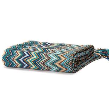 BATTILO HOME Throw Blanket Boho for Couch Bed, Afghan Throw for Home Decor, Decorative Bohemian Teal Blue Throw Blanket, 50"x60"