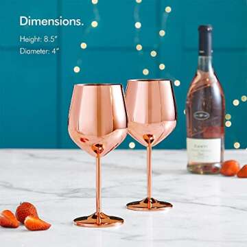 VonShef Copper Stainless Steel Wine Glasses Set of 2 16oz Shatter Proof Glasses with Gift Box