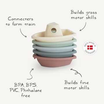 Mushie Stackable Bath Boats | Safe & Colorful Bath Toys