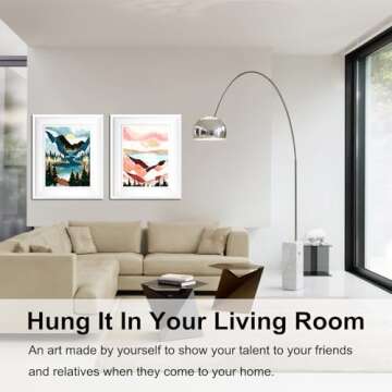 BAISITE Paint by Numbers Kit for Adults Beginners,12" Wx16 L 2 Pack Canvas for Painting Kits for Adults in Colorful Box-Sunset Lake Mountains1112