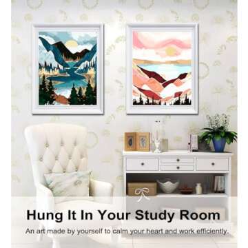 BAISITE Paint by Numbers Kit for Adults Beginners,12" Wx16 L 2 Pack Canvas for Painting Kits for Adults in Colorful Box-Sunset Lake Mountains1112