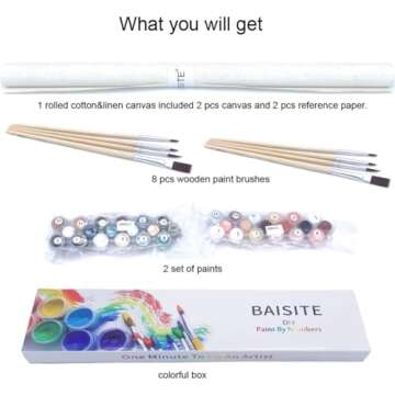 BAISITE Paint by Numbers Kit for Adults Beginners,12" Wx16 L 2 Pack Canvas for Painting Kits for Adults in Colorful Box-Sunset Lake Mountains1112