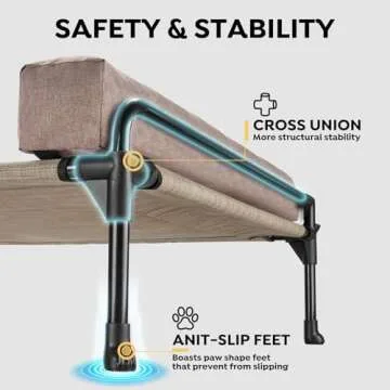 Veehoo Elevated Raised Dog Bed-Cooling Outdoor Dog Cot Bed for Large Sized Dogs Three-Sided Fence Raised Pet Cot with Mesh & No-Slip Feet Dog Hammock Bed with Removable Bolster-41 x 27" Beige Coffee