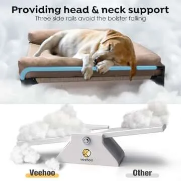 Veehoo Elevated Raised Dog Bed-Cooling Outdoor Dog Cot Bed for Large Sized Dogs Three-Sided Fence Raised Pet Cot with Mesh & No-Slip Feet Dog Hammock Bed with Removable Bolster-41 x 27" Beige Coffee