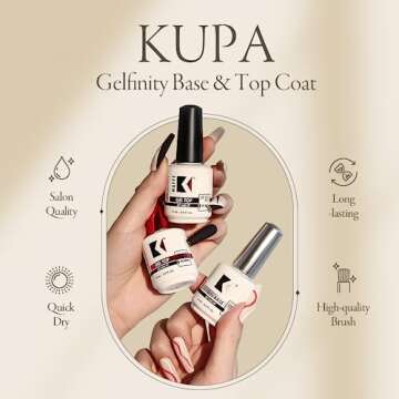 KUPA GelFinity - Soak Off Gel - Base & Top Coat Glossy Finish (No-Wipe) 0.5 Fl Oz
