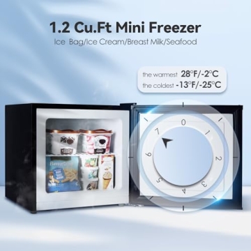 LHRIVER Mini Freezer, 1.2 Cu.ft Quiet Compact Design