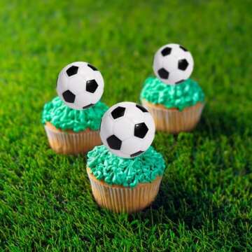 24Pcs Soccer Ball Cupcake Toppers Foam Football Cupcake Food Picks for Sport Balls Theme Baby Shower Wedding Birthday Party Cake Decorations Supplies