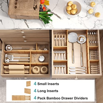 Vriccc Adjustable Bamboo Drawer Dividers for All Drawers